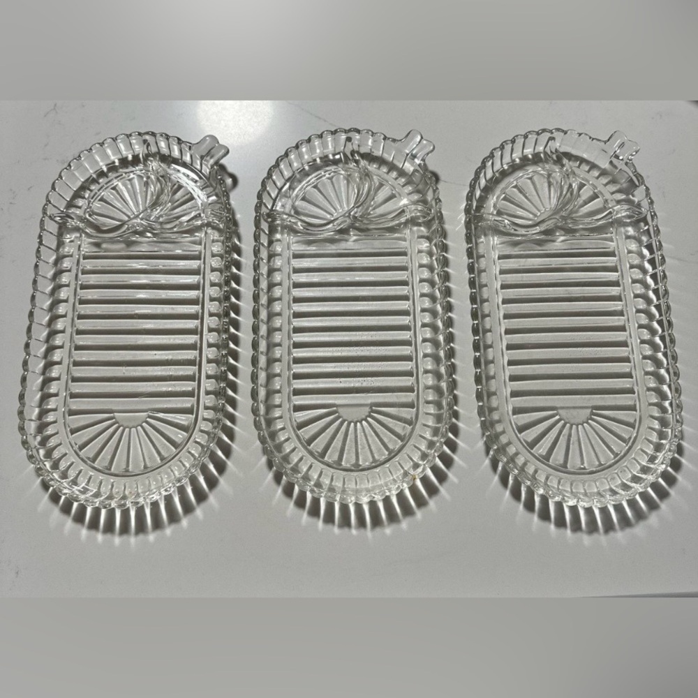 Vintage Set of 3 Clear Pressed Glass RelishTrays